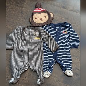 Bundle of 3 monkey sleepers and hat
